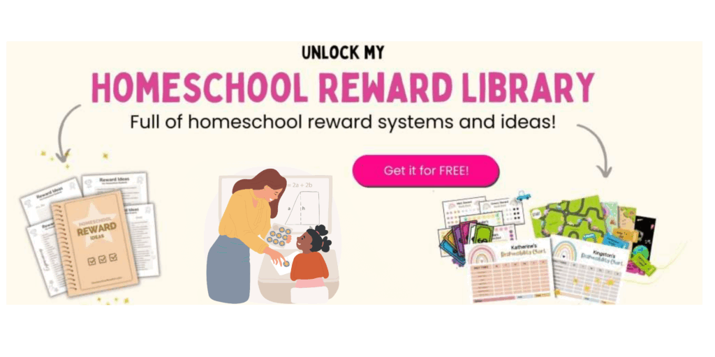 Homeschool rewqard system with chart rewards, parent rewarding child and reward book